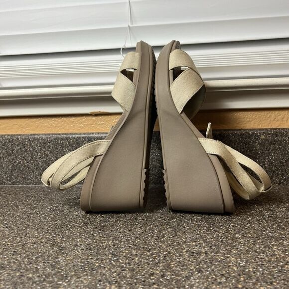 Crocs Dual Comfort Sandals Women's Size 11 Canvas Ivory Ankle Strap Wedge Casual - Picture 5 of 11